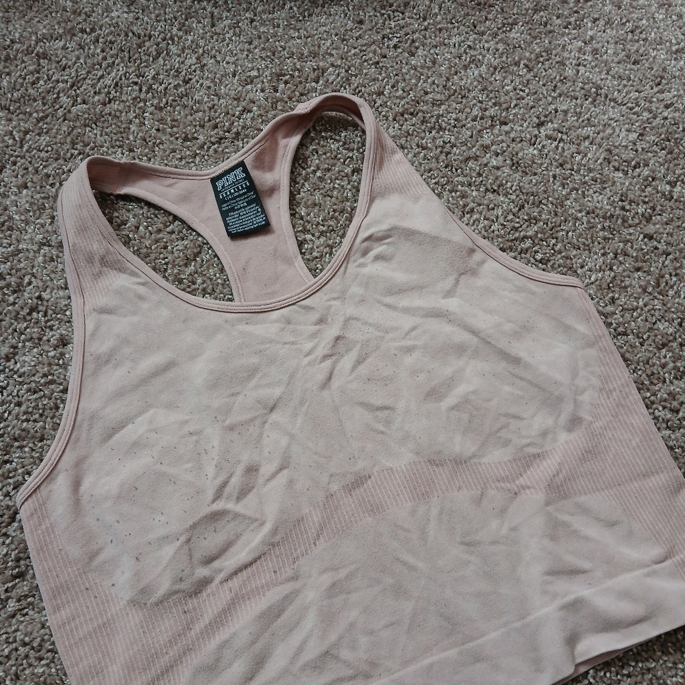 🧚‍♀️VS PINK Light Pink Seamless Racerback Crop Top Large - Picture 2 of 5